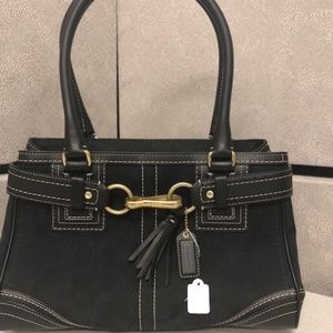 Coach Hamptons Black C Signature & Leather Tote